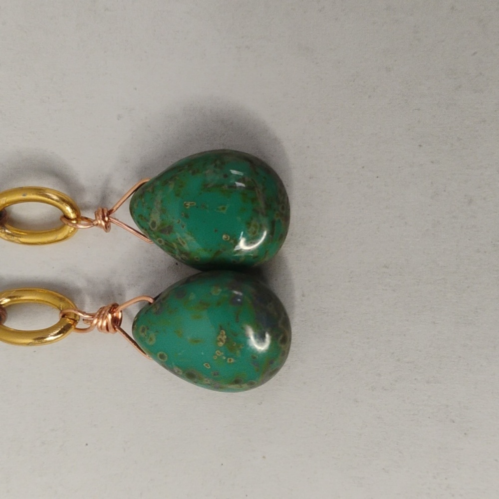 Elegant Green Turquoise Color Teardrop Earrings - Picture 2 of 8